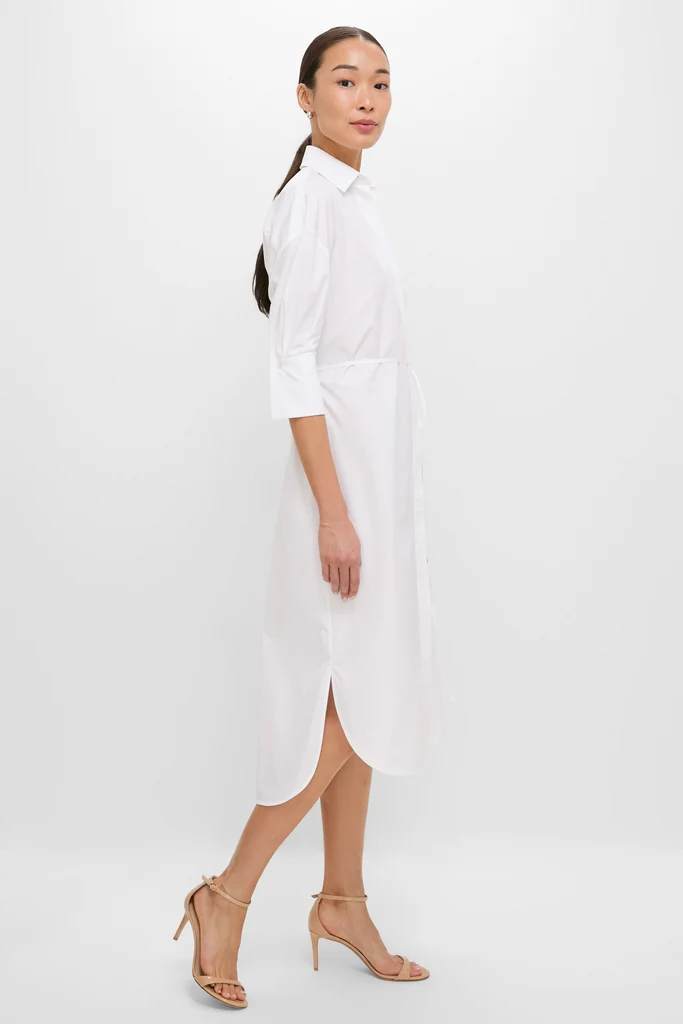 White Long Sleeve Midi Shirt Dress - Image 4