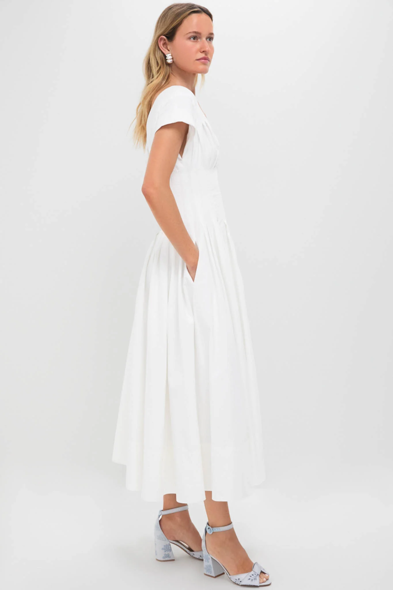 White Nina Pleated Midi Dress - Image 3