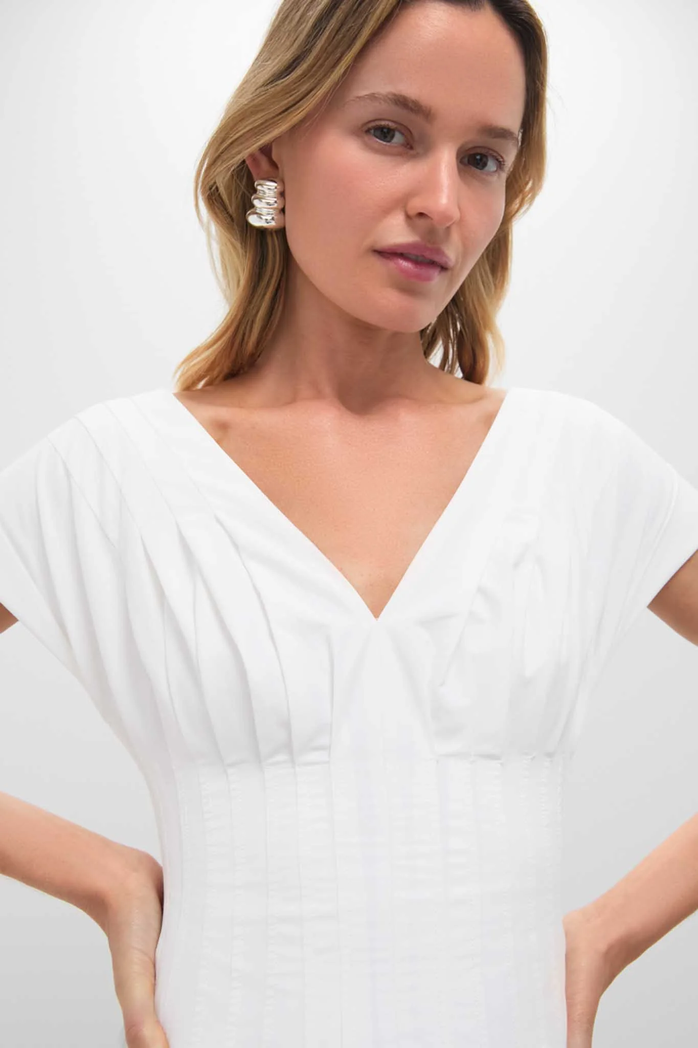 White Nina Pleated Midi Dress - Image 5