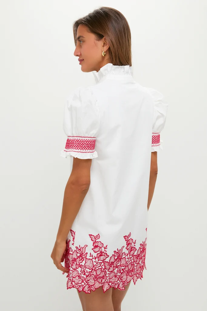 White & Red Embroidery Eliza Mini Dress - Image 4