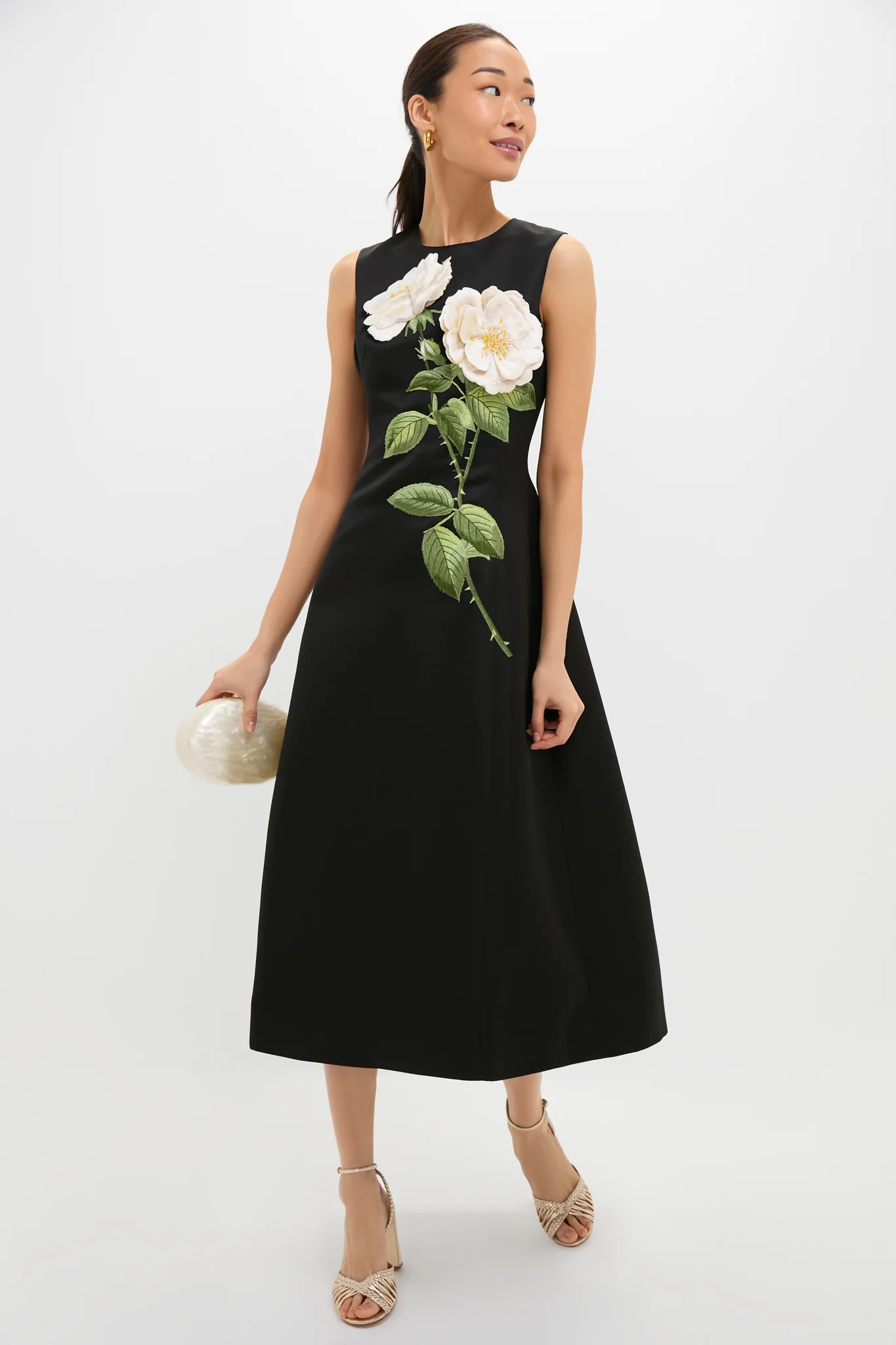 White Rose Printed Cleo Embellished Sleeveless Midi Dress - Image 2
