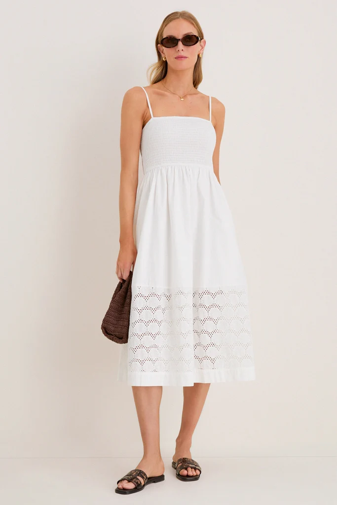 White Smocked Seashell Embroidery Harbor Dress - Image 3