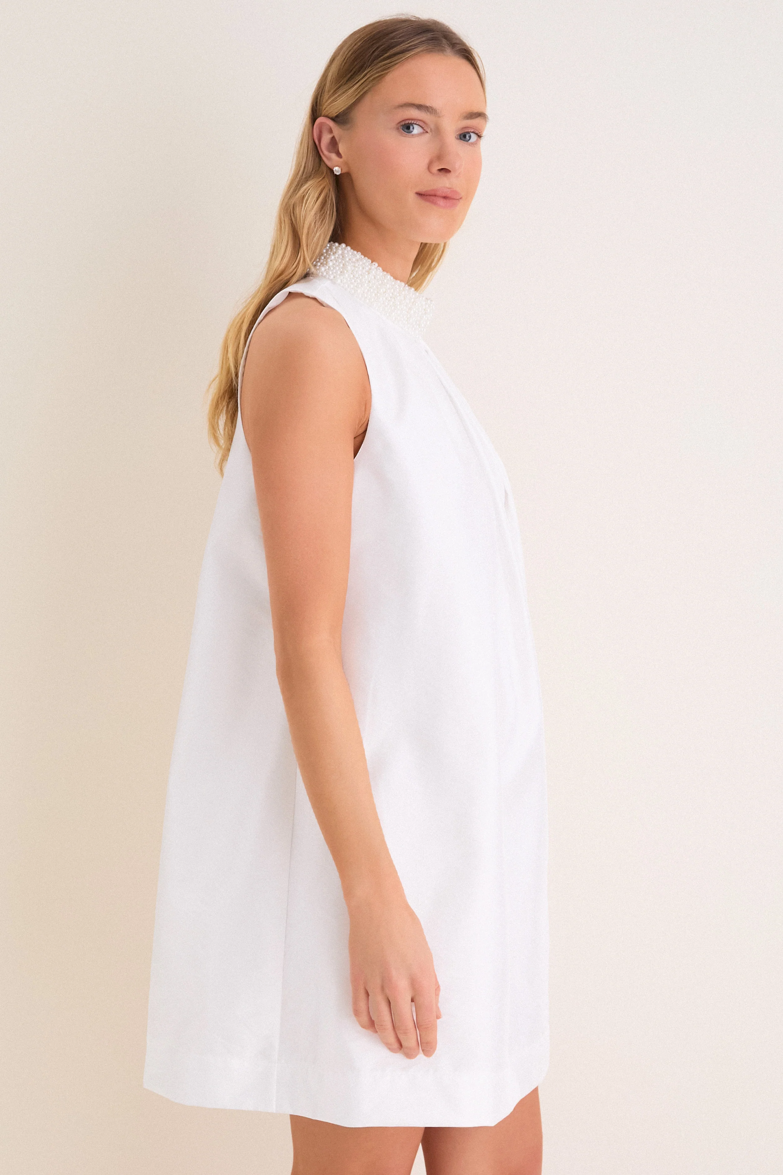 White Taffeta Pearl Collar Chase Mini Dress - Image 4