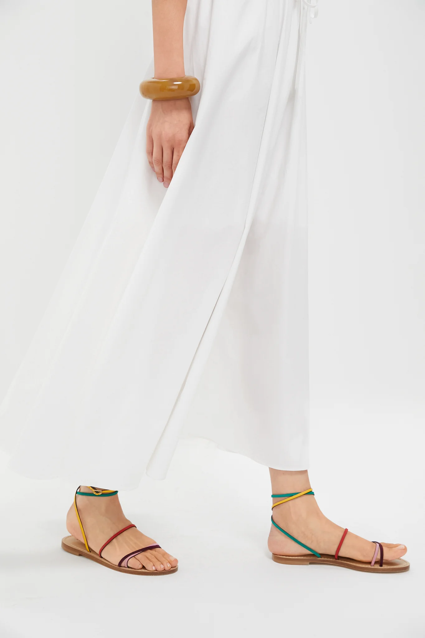 White V-Neck Pleated Midi Dress - Image 6