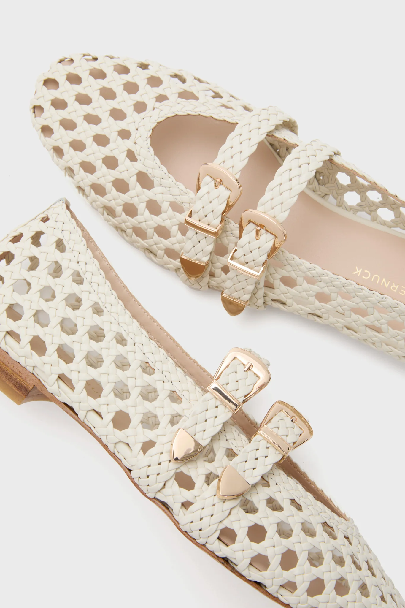 White Woven Buckle Nina Flats - Image 5