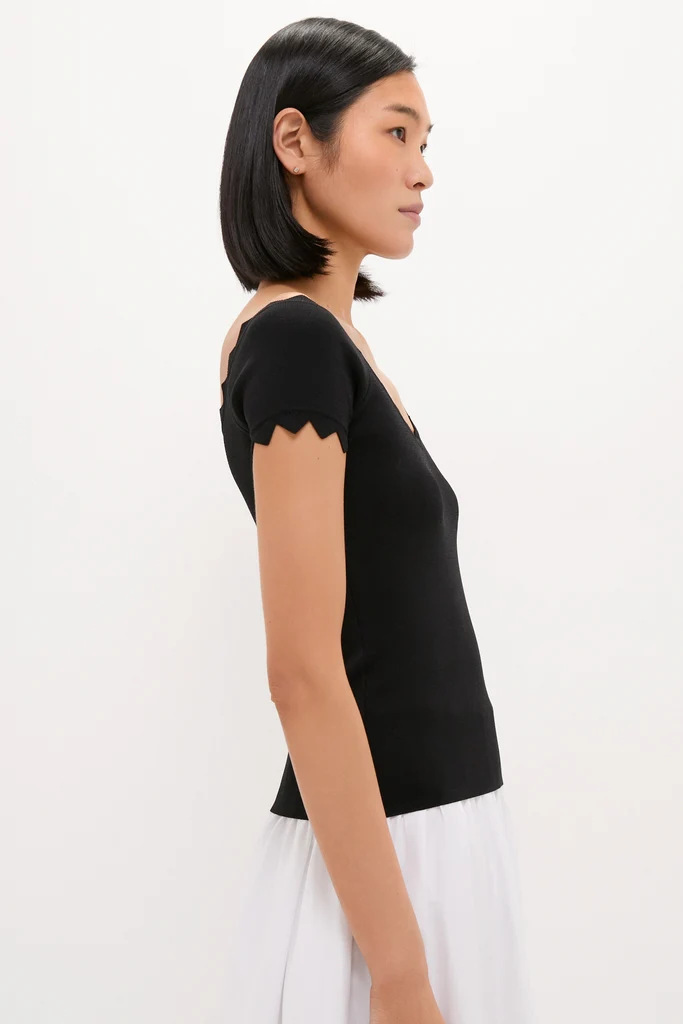 Black Off-the-Shoulder Ric Rac Compression Elliston Shirt - Image 3