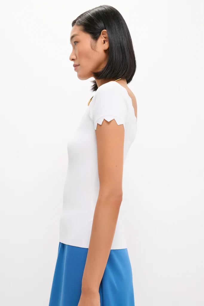 White Off-the-Shoulder Ric Rac Compression Elliston Shirt - Image 3